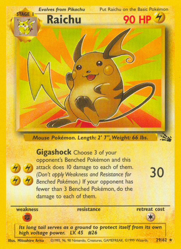 Raichu 29 62 Fossil Base Set Pokemon Trading Card Game PokeMasters