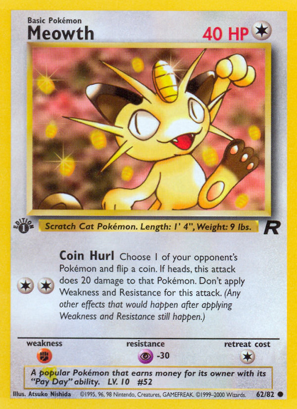 Meowth 62 82 Team Rocket Base Set Pokemon Trading Card Game
